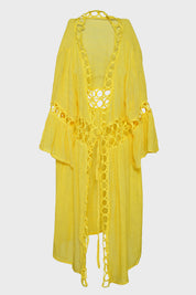 AXTZH Cutwork Tie-Up Beach Cover-Up SARONG X0630-CORNSILK-SNGA2