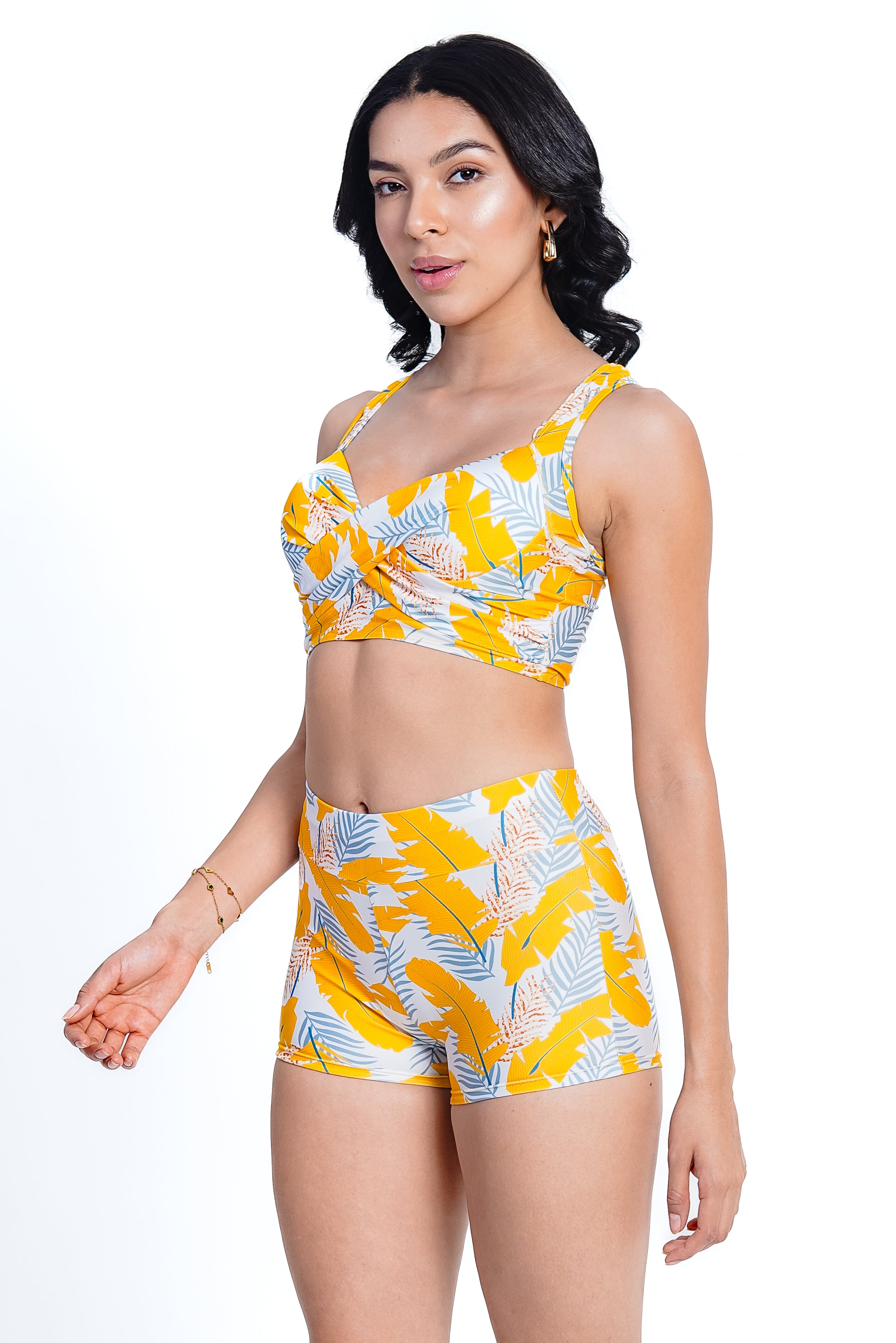 AXTZH Cross-Front Bralette & Shorts Swimwear Set X3026-YELPR-3PS