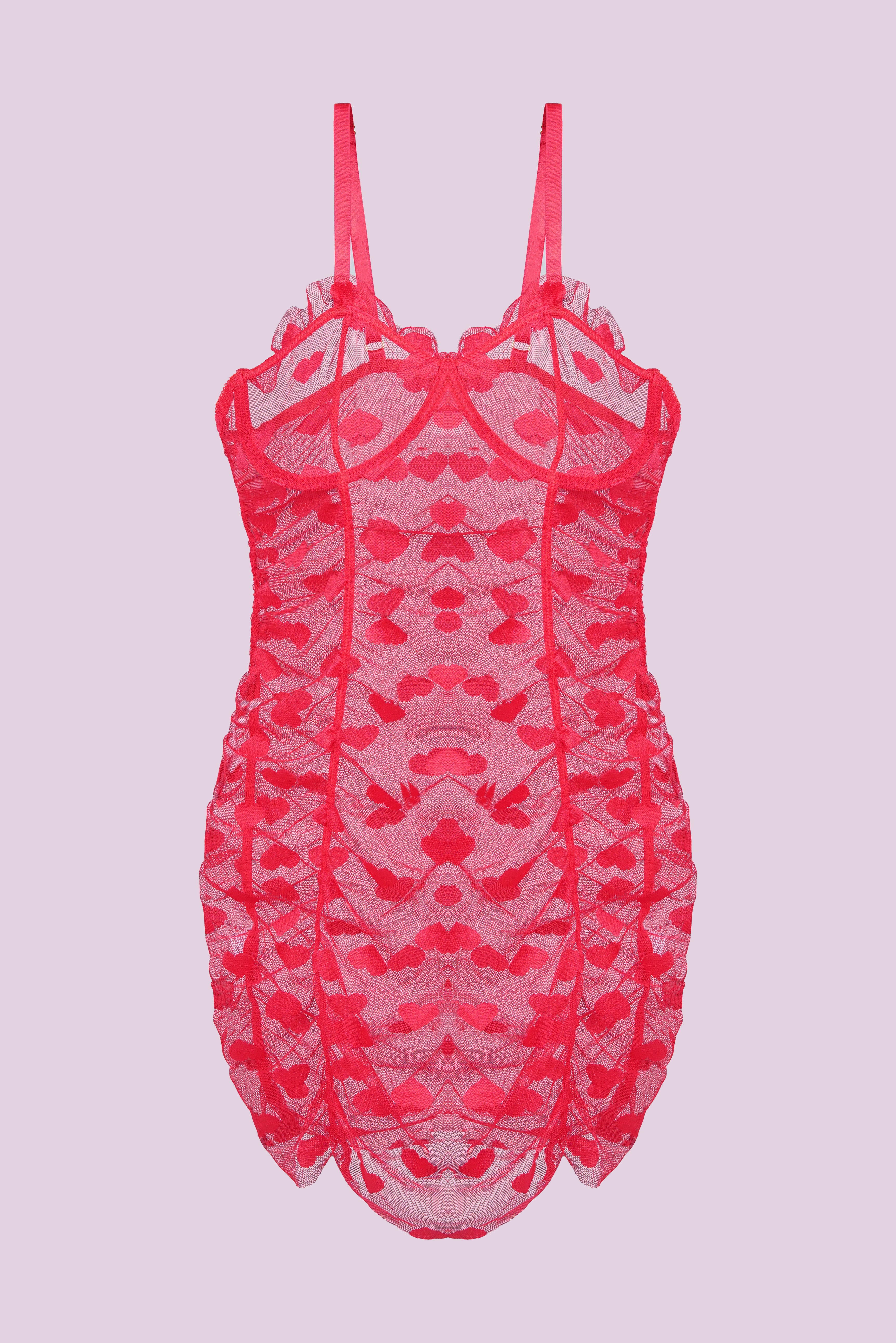 AXTZH Sexy Women’s Nightwear with Feather Trim and Flowing Silhouette X2696-RED-SF1N