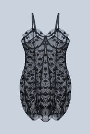 AXTZH Sexy Women’s Nightwear with Feather Trim and Flowing Silhouette X2696-BLACK-SF1N