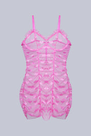 AXTZH Sexy Women’s Nightwear with Feather Trim and Flowing Silhouette X2696-FUCHSIA-SF1N