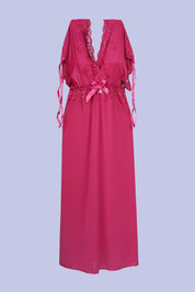 AXTZH Elegant Long Nightwear for Women with Delicate Lace Detailing and Flowing Silhouette X2501-MERLOT-F2M