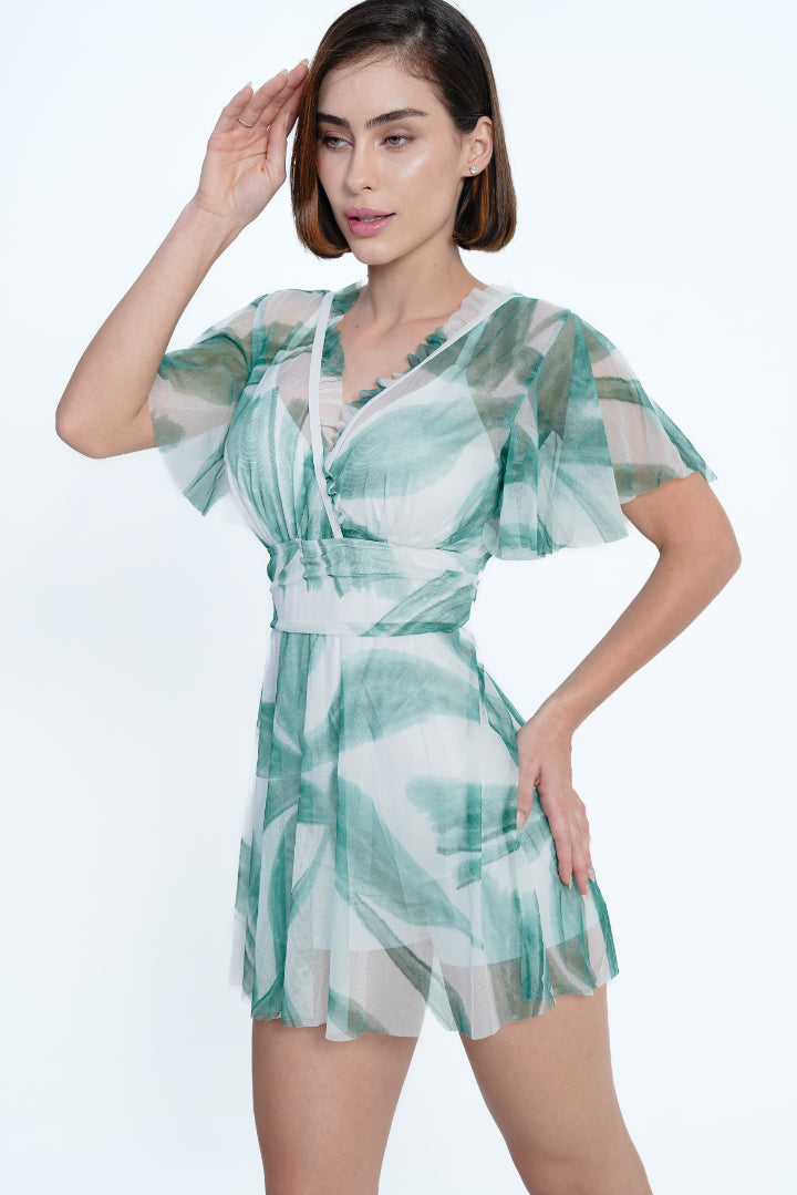 AXTZH Sheer One Piece Nightwear X8035-GRNPR-1PF