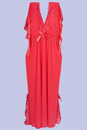 AXTZH Elegant Long Nightwear for Women with Delicate Lace Detailing and Flowing Silhouette X2501-RED-F2M