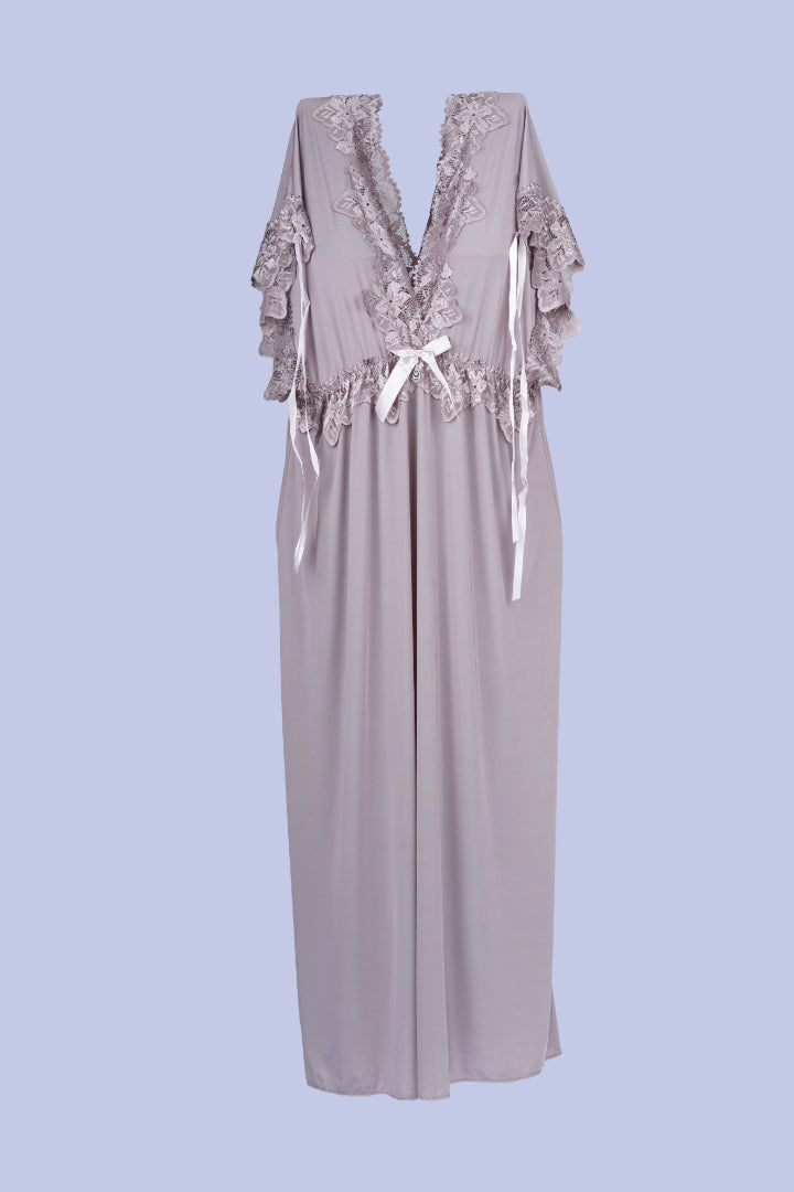 AXTZH Elegant Long Nightwear for Women with Delicate Lace Detailing and Flowing Silhouette X2501-FF-F2M