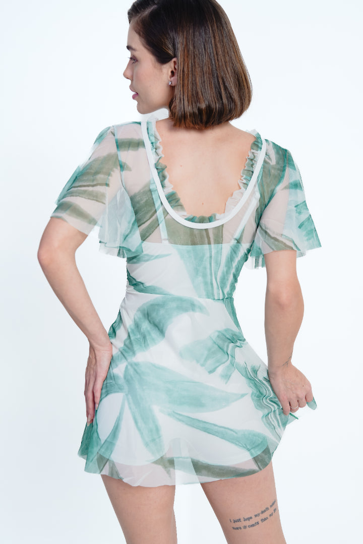 AXTZH Sheer One Piece Nightwear X8035-GRNPR-1PF