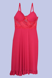 AXTZH Graceful Two-Piece Women’s Nightwear Set with Sheer Sleeves and Embroidered Detailing X3037-CRIMSON-F22M