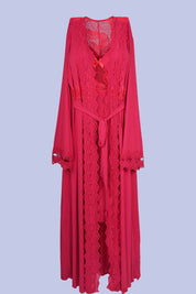 AXTZH Graceful Two-Piece Women’s Nightwear Set with Sheer Sleeves and Embroidered Detailing X3037-CRIMSON-F22M