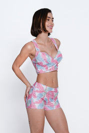 AXTZH Cross-Front Bralette & Shorts Swimwear Set X3026-PINPR-3PS