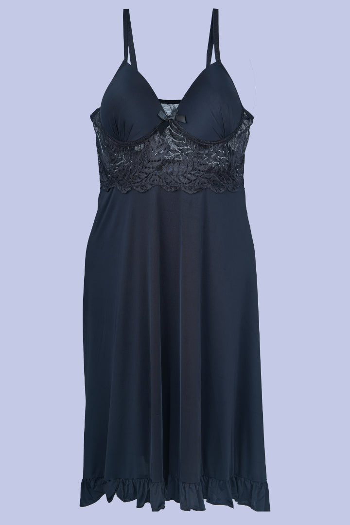 AXTZH Graceful Two-Piece Women’s Nightwear Set with Sheer Sleeves and Embroidered Detailing X3037-BLACK-F22M