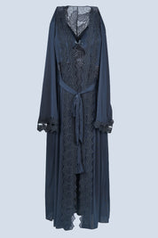 AXTZH Graceful Two-Piece Women’s Nightwear Set with Sheer Sleeves and Embroidered Detailing X3037-BLACK-F22M