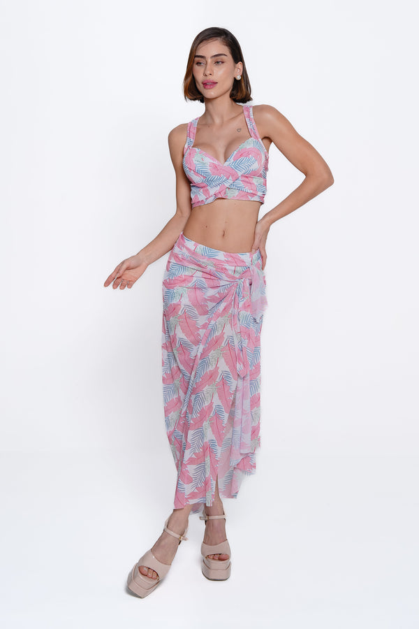 AXTZH Cross-Front Bralette & Shorts Swimwear Set X3026-PINPR-3PS