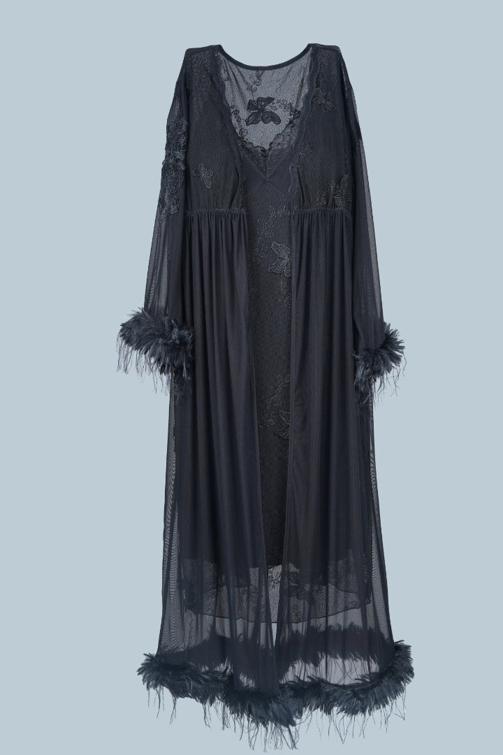 AXTZH Sheer Elegance Two-Piece Nightwear Set for Women X4254-BLACK-F11N