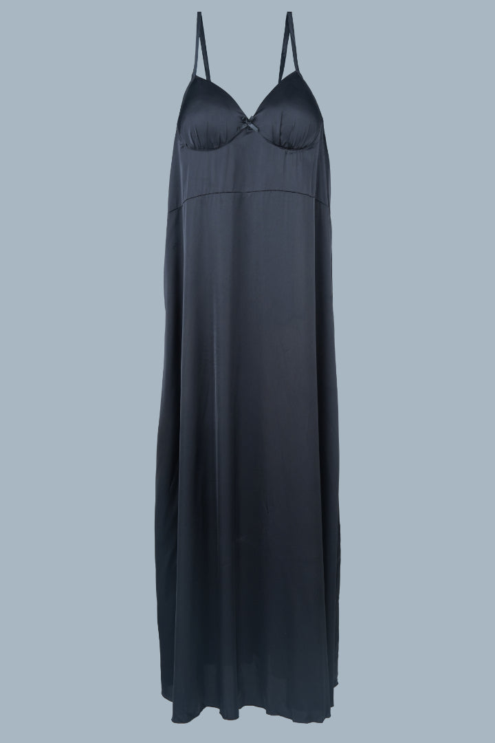 AXTZH Two-Piece Nightwear Set for Women with Elegant Robe and Inner Slip Dress X3009-BLACK-F22S