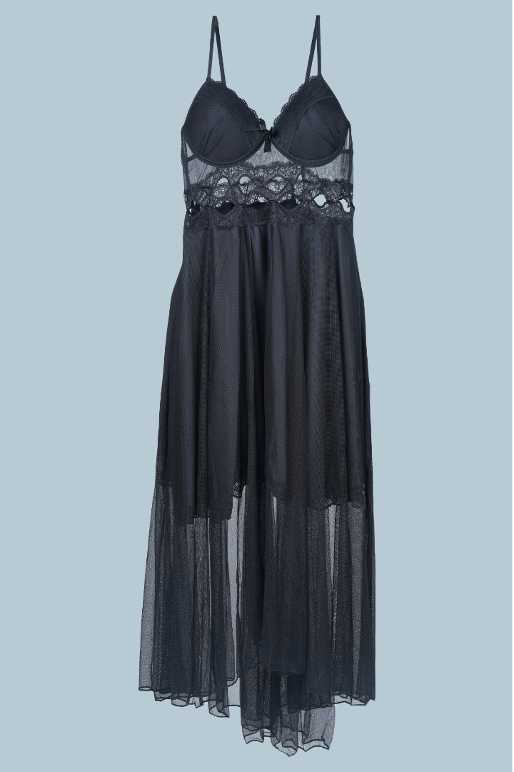 AXTZH Sheer Elegance Two-Piece Nightwear Set for Women X4025-BLACK-F22N