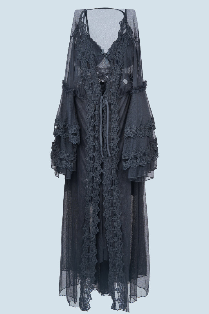 AXTZH Sheer Elegance Two-Piece Nightwear Set for Women X4025-BLACK-F22N