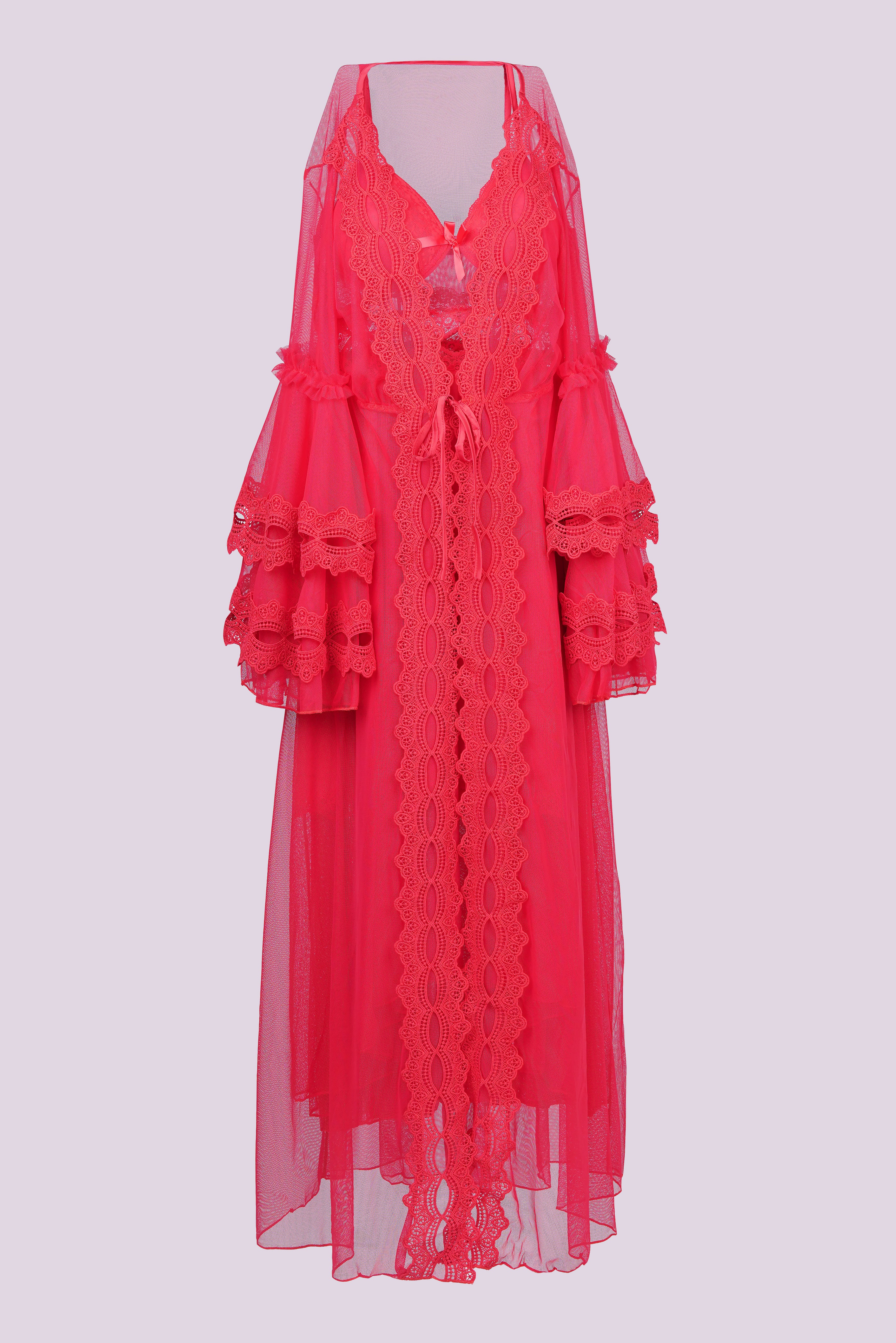 AXTZH Sheer Elegance Two-Piece Nightwear Set for Women X4025-CRIMSON-F22N