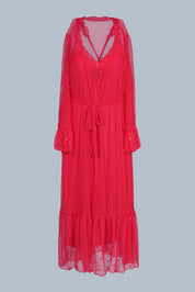 AXTZH Luxurious Women’s Nightwear Ensemble Featuring Long Robe and Inner Slip X0310-CRIMSON-F22MO