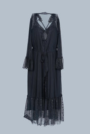 AXTZH Luxurious Women’s Nightwear Ensemble Featuring Long Robe and Inner Slip X0310-BLACK-F22MO