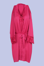AXTZH Two-Piece Nightwear Set with Elegant Lace-Trimmed Robe and Matching Slip Dress for Women X2501-SCARLET-F11S