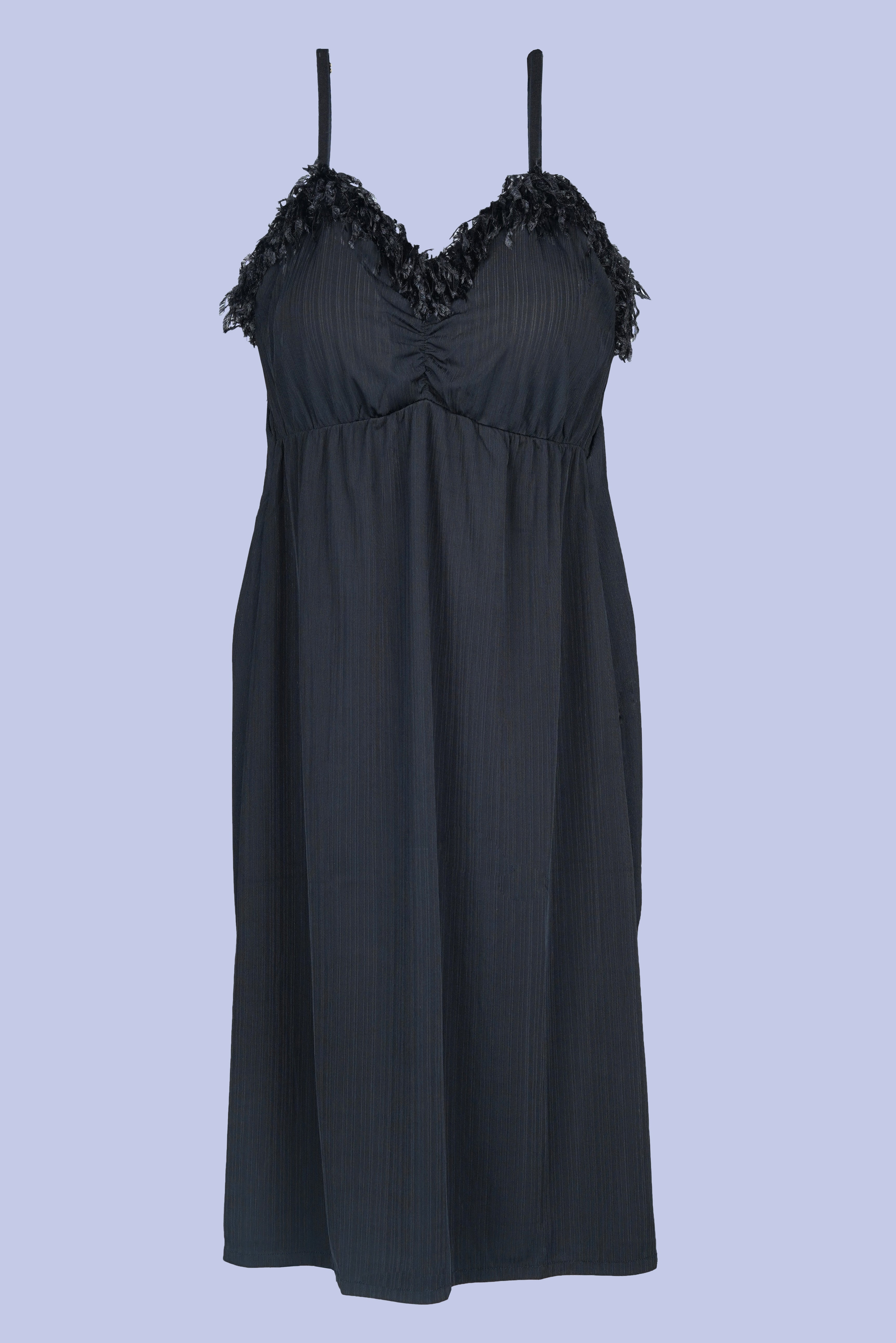 AXTZH Elegant Long Nightwear for Women with Delicate Lace Detailing and Flowing Silhouette X2463-BLACK-F2L