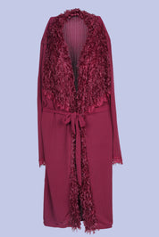 AXTZH One-Piece Sexy Nightwear for Women with Deep Neckline and Delicate Fringe Detailing X8808-MERLOT-H1L