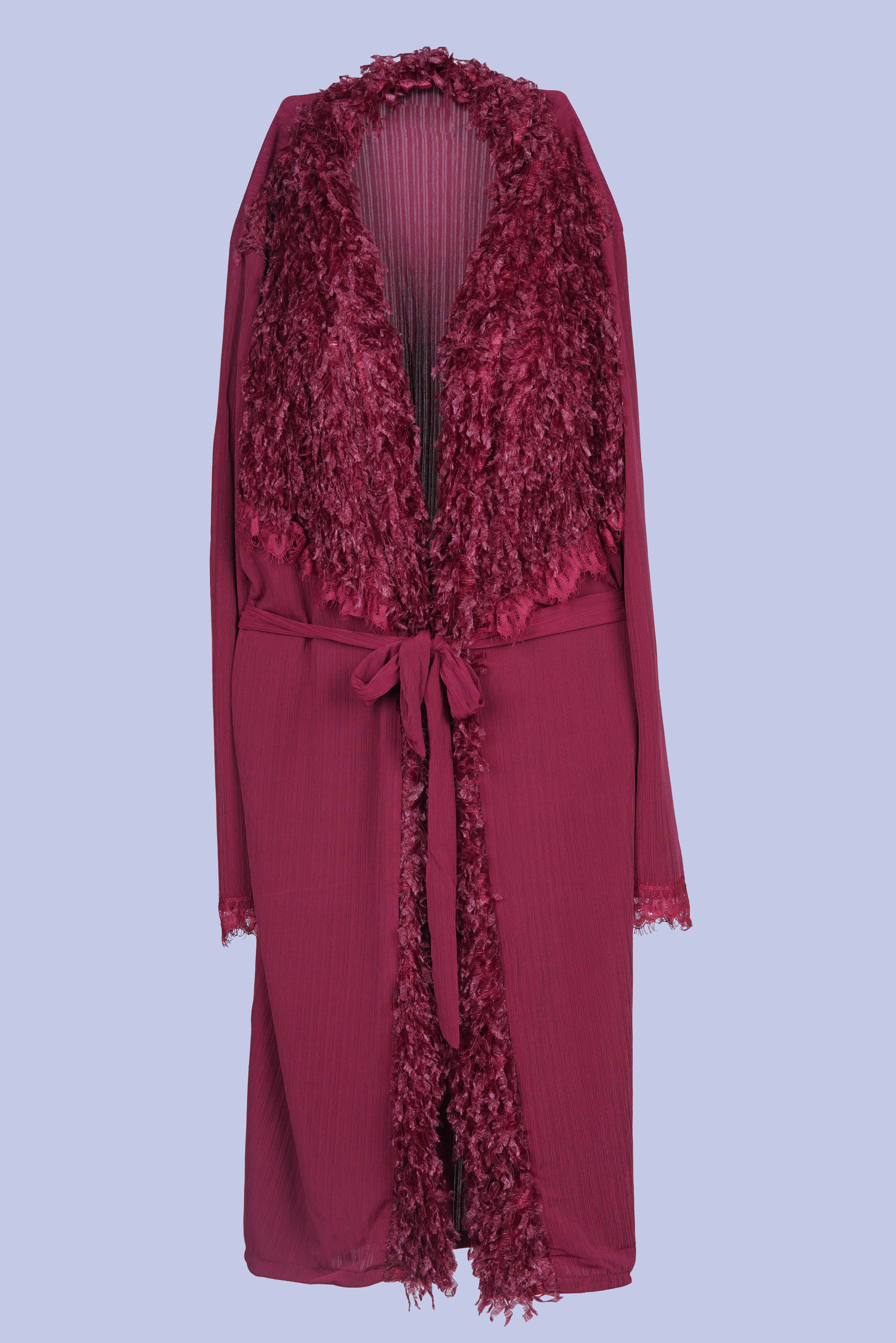 AXTZH One-Piece Sexy Nightwear for Women with Deep Neckline and Delicate Fringe Detailing X8808-MERLOT-H1L