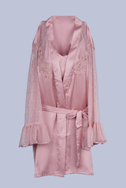 AXTZH Luxurious Women’s Nightwear Set with Lace-Trimmed Robe, Inner Top, and Matching Bottoms X2168-BLUSH-NSL3PS