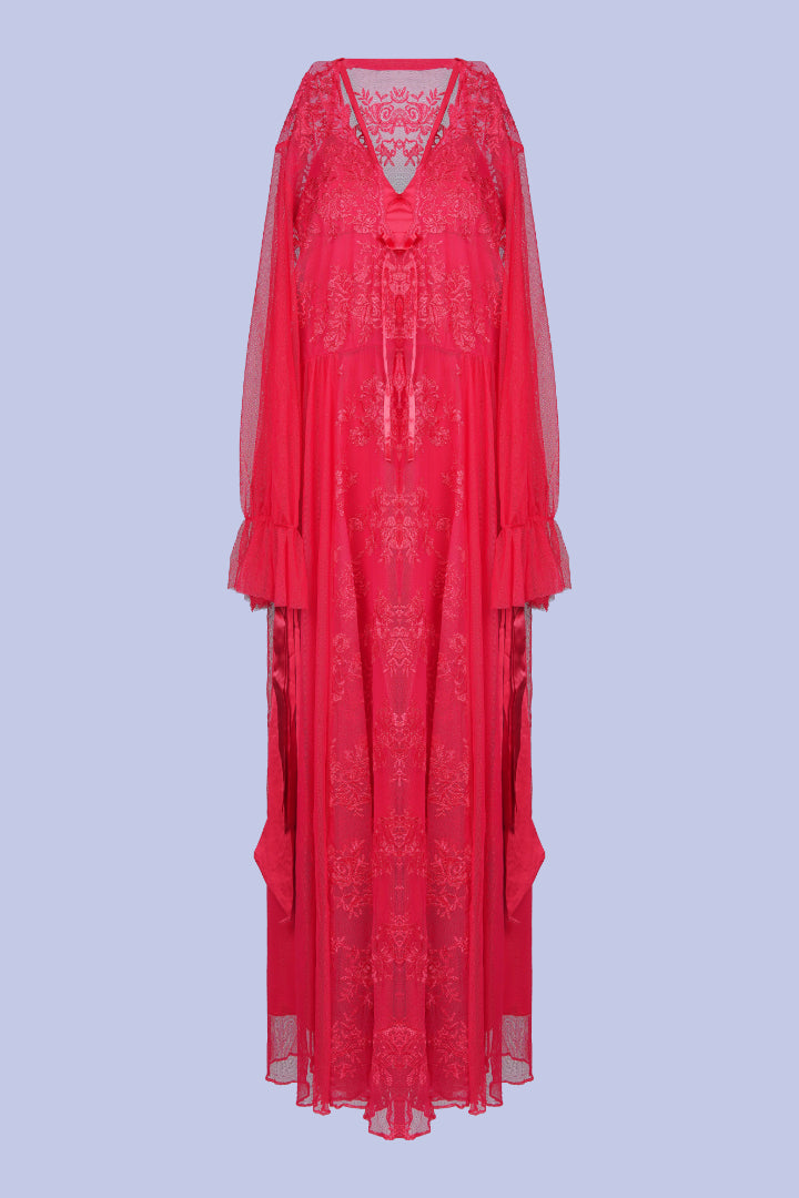 AXTZH Two-Piece Nightwear Set for Women with Elegant Robe and Inner Slip Dress X3009-CRIMSON-F22S