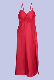 AXTZH Elegant Nightwear for Women with Flowing Robe and Matching Inner Slip Dress X5100-CRIMSON-F22S