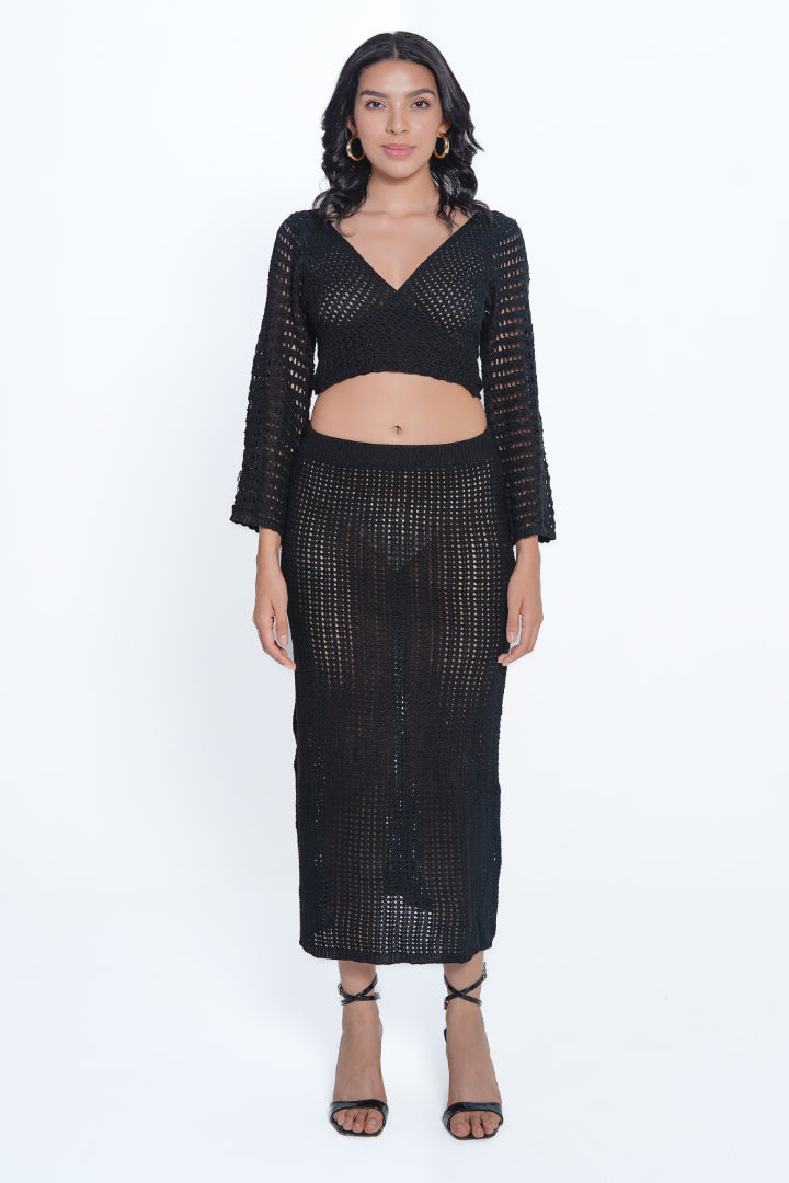 AXTZH WRAP-TOP & SKIRT BEACHWEAR SET X0531-BLACK-BW2PF