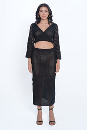 AXTZH WRAP-TOP & SKIRT BEACHWEAR SET X0531-BLACK-BW2PF