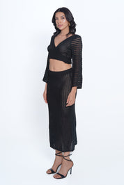 AXTZH WRAP-TOP & SKIRT BEACHWEAR SET X0531-BLACK-BW2PF