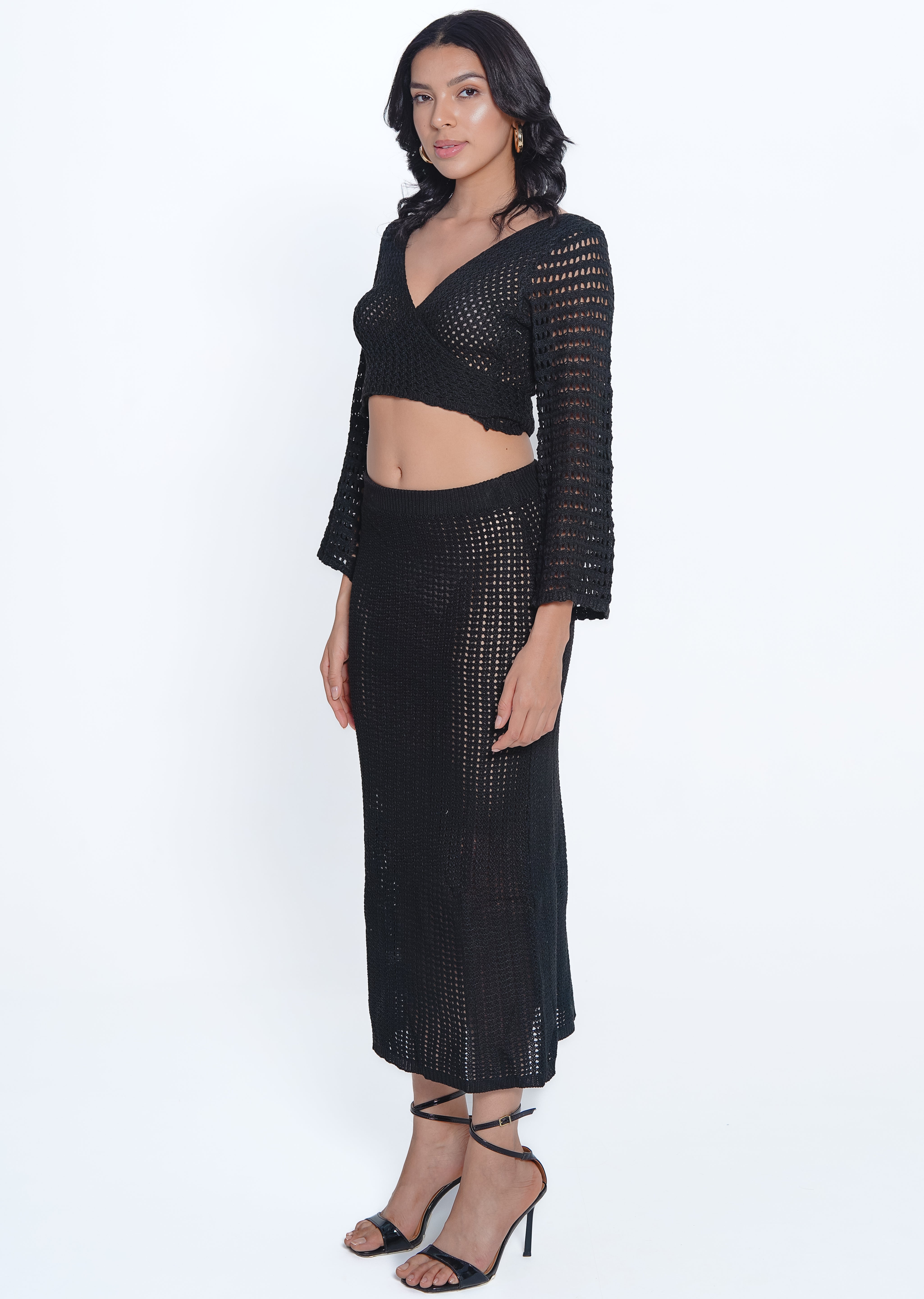 AXTZH WRAP-TOP & SKIRT BEACHWEAR SET X0531-BLACK-BW2PF