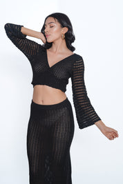 AXTZH WRAP-TOP & SKIRT BEACHWEAR SET X0531-BLACK-BW2PF