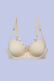 AXTZH Strappy Plunge Bra with Underwire Support and Statement Front Detailing AB2802-PSKIN-DP201