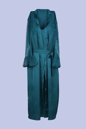 AXTZH Two-Piece Nightwear for Women with Full-Length Sheer Robe and Inner Dress X2168-BGREEN-F22S
