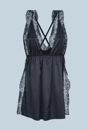 AXTZH Satin Robe & Thong Nightwear Set X9509-BLKLEO-F11S