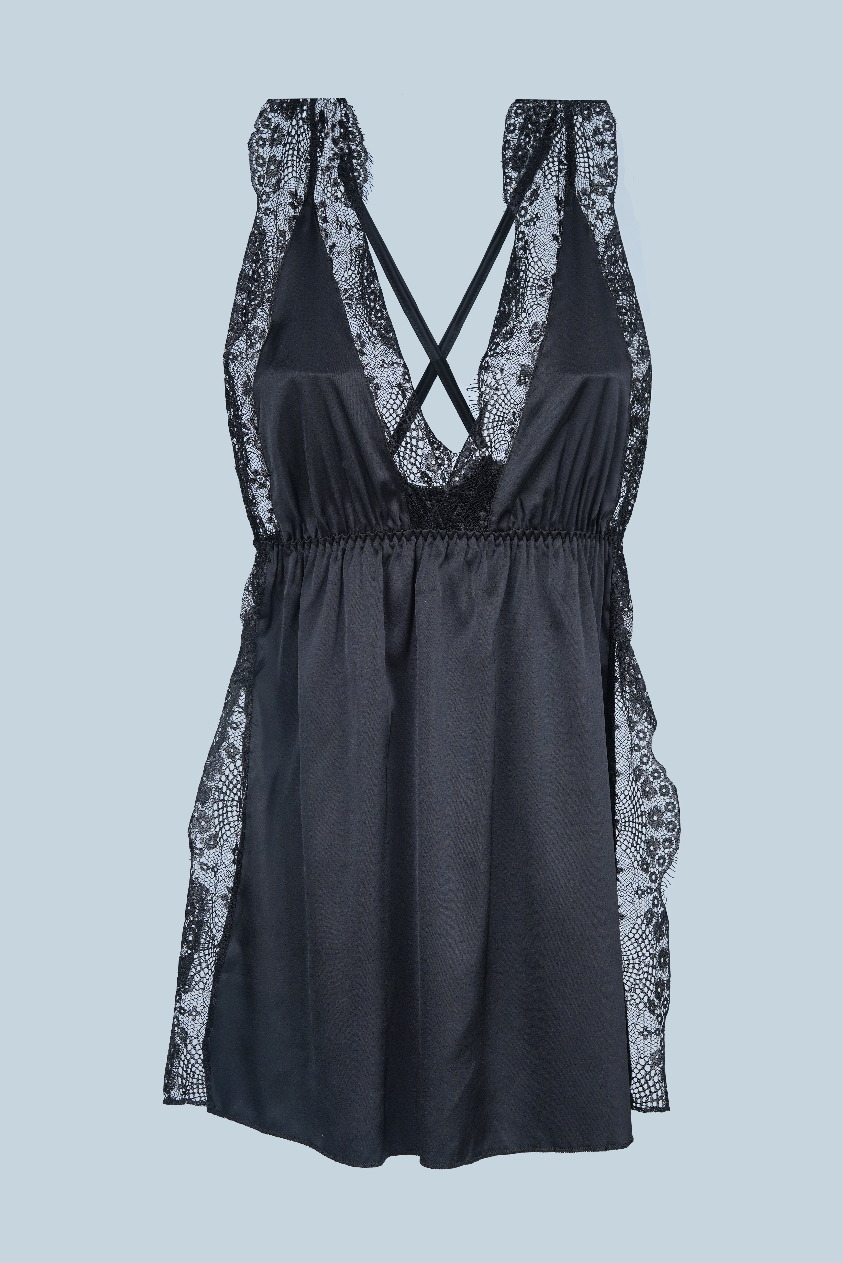 AXTZH Satin Robe & Thong Nightwear Set X9509-BLKLEO-F11S