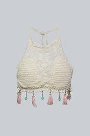 AXTZH Women’s Sexy Crochet-Inspired Beachwear Top with Tassel Detailing for a Chic Summer Look X0169-BEIGE2-BW1PBL