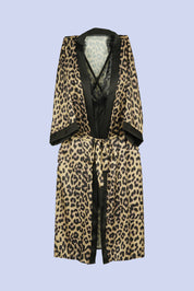 AXTZH Satin Robe & Thong Nightwear Set X9509-BLKLEO-F11S