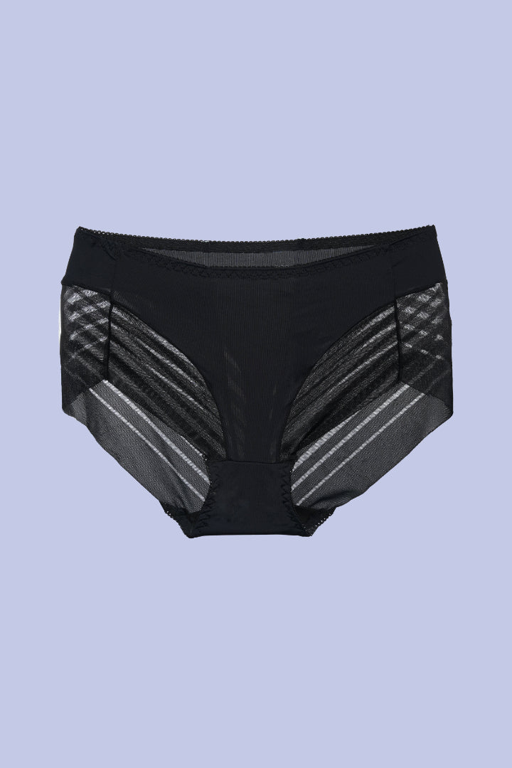 AXTZH Elegant Mid-Rise Women’s Brief with Mesh Accents and Modern Feminine Touch XPTYFNET9073IJ-BLACK