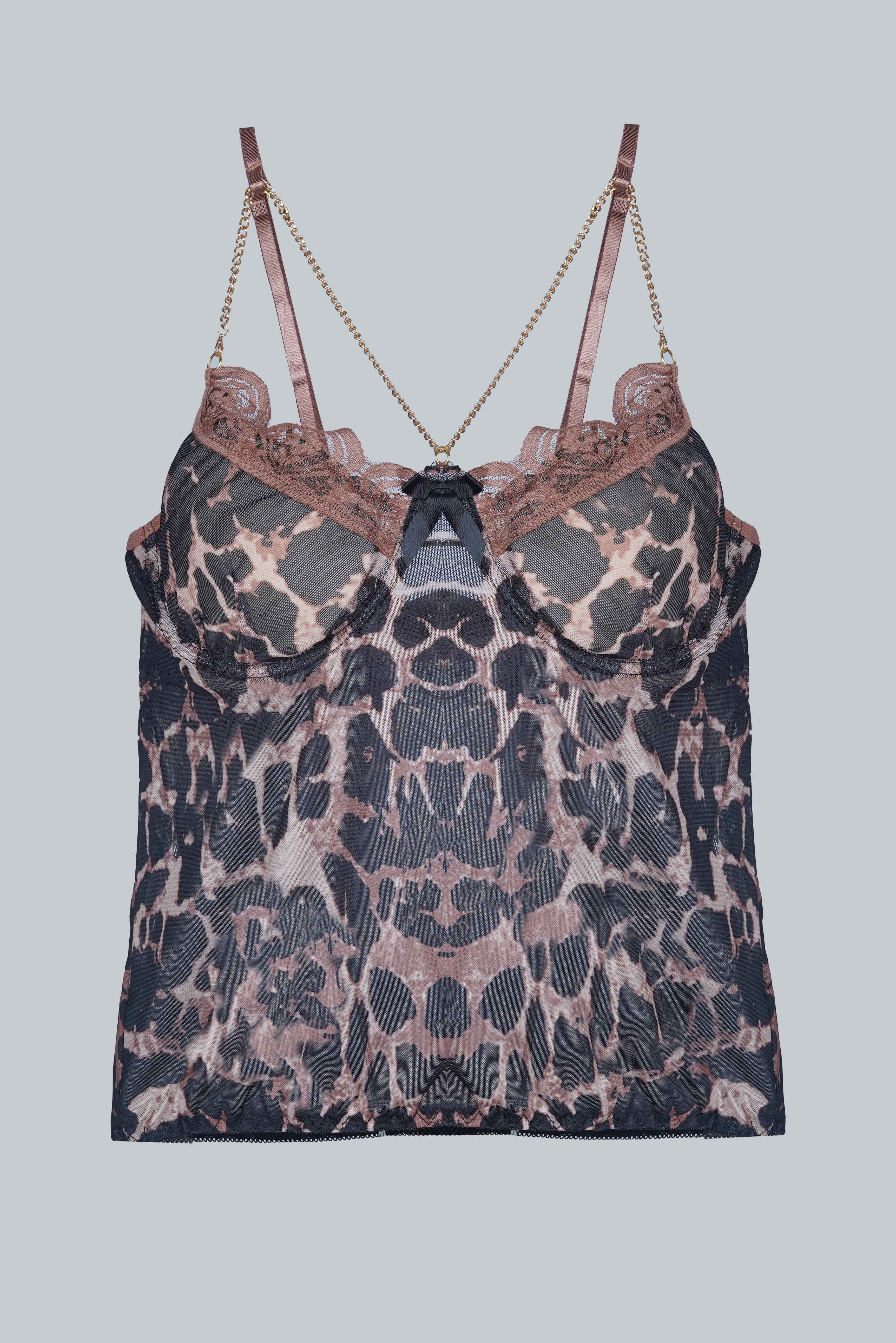 AXTZH Luxurious Three-Piece Winter Nightwear Set for Women with Sheer Robe, Delicate Innerwear, and Chic Details X2334-LEOPR-NSS3PN