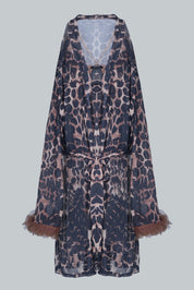 AXTZH Luxurious Three-Piece Winter Nightwear Set for Women with Sheer Robe, Delicate Innerwear, and Chic Details X2334-LEOPR-NSS3PN