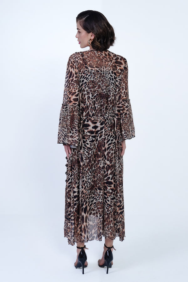 AXTZH 2-Piece Nightwear Set – Black Slip with Leopard Print Robe X0289-BLKLEO-F22MO