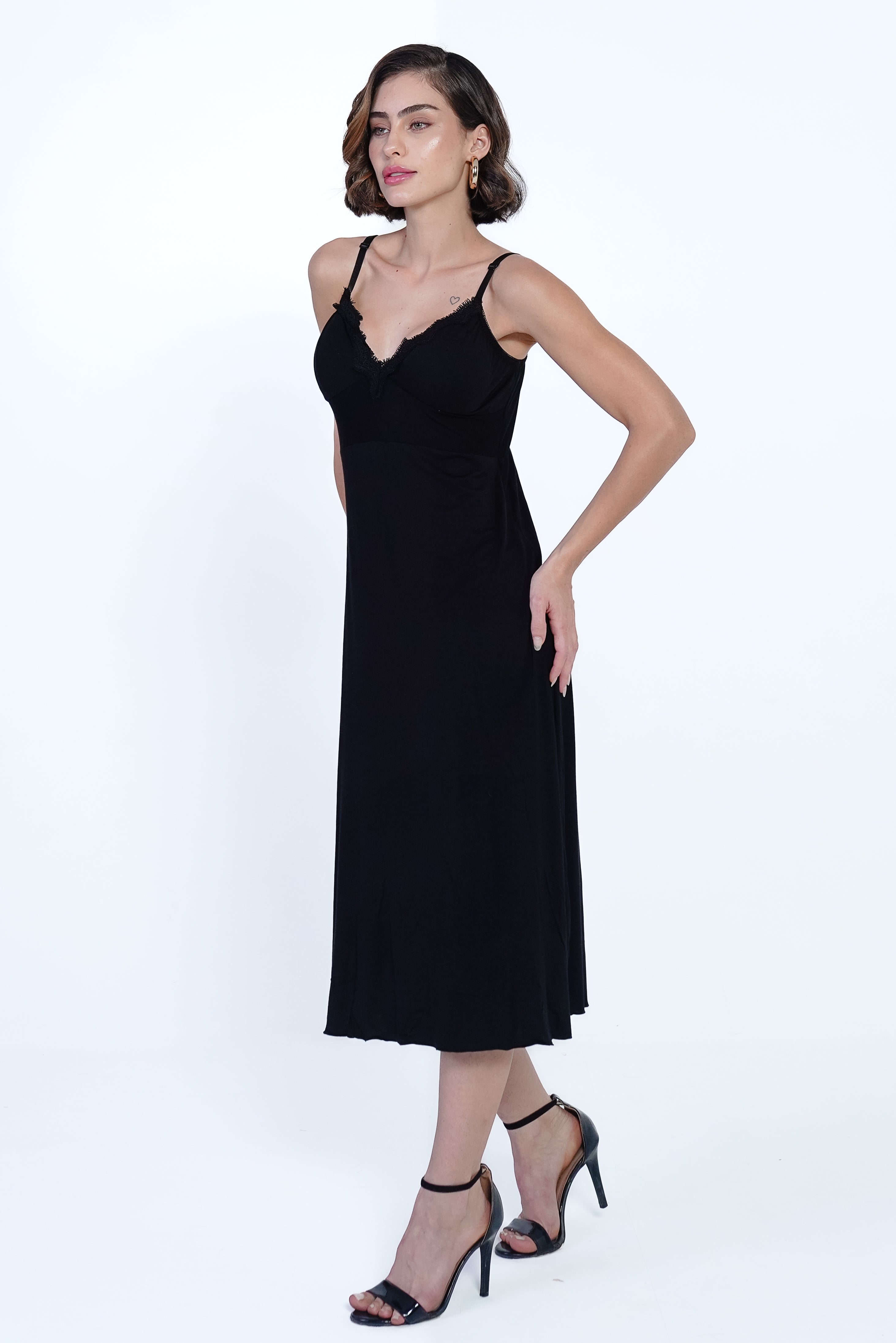 AXTZH 2-Piece Nightwear Set – Black Slip with Leopard Print Robe X0289-BLKLEO-F22MO