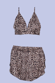 AXTZH Stylish 3-Piece Sexy Nightwear Set with Top, Matching Bottoms, and Sheer Cover-Up for Women X2596-LEOPR-NSS3PS