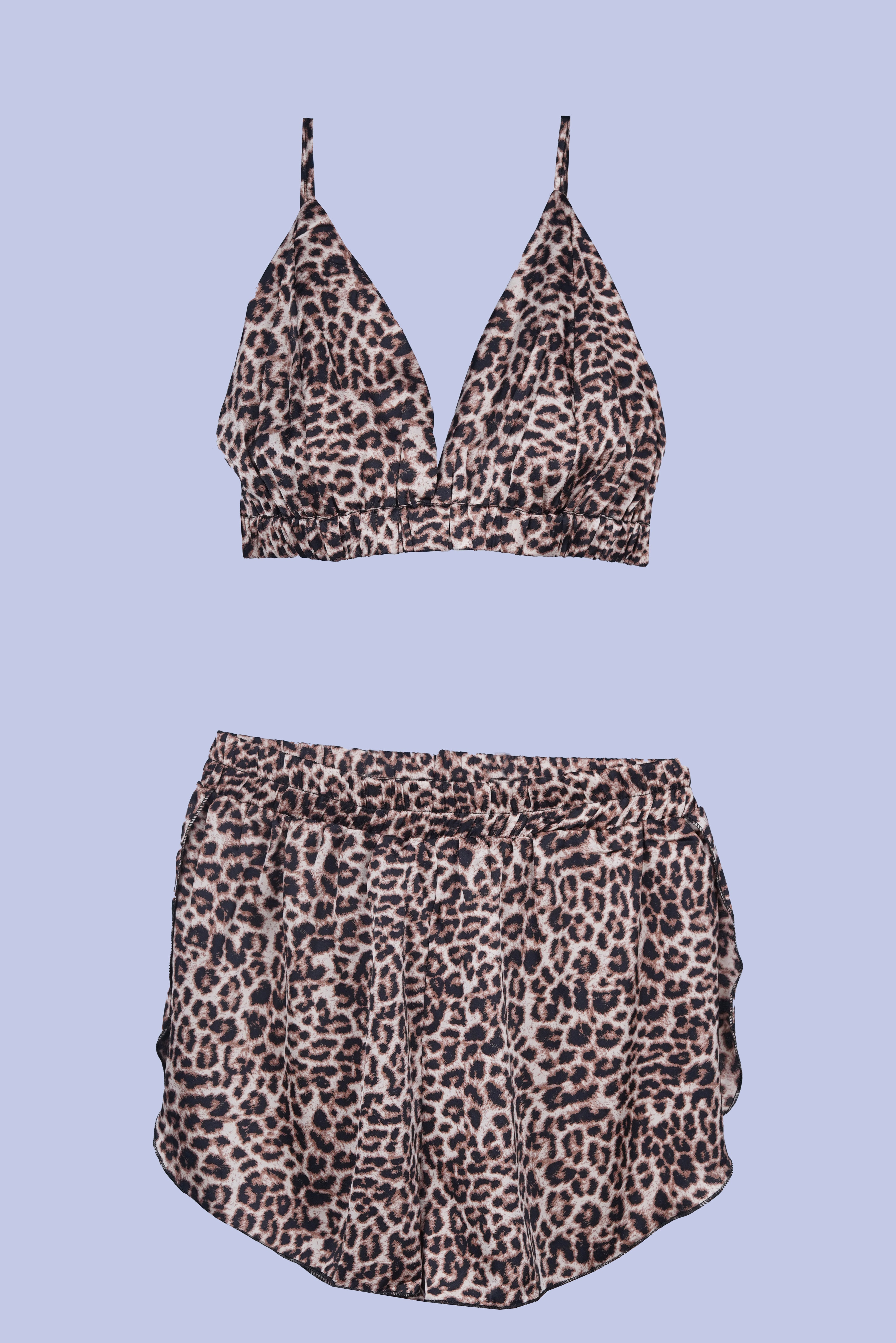 AXTZH Stylish 3-Piece Sexy Nightwear Set with Top, Matching Bottoms, and Sheer Cover-Up for Women X2596-LEOPR-NSS3PS