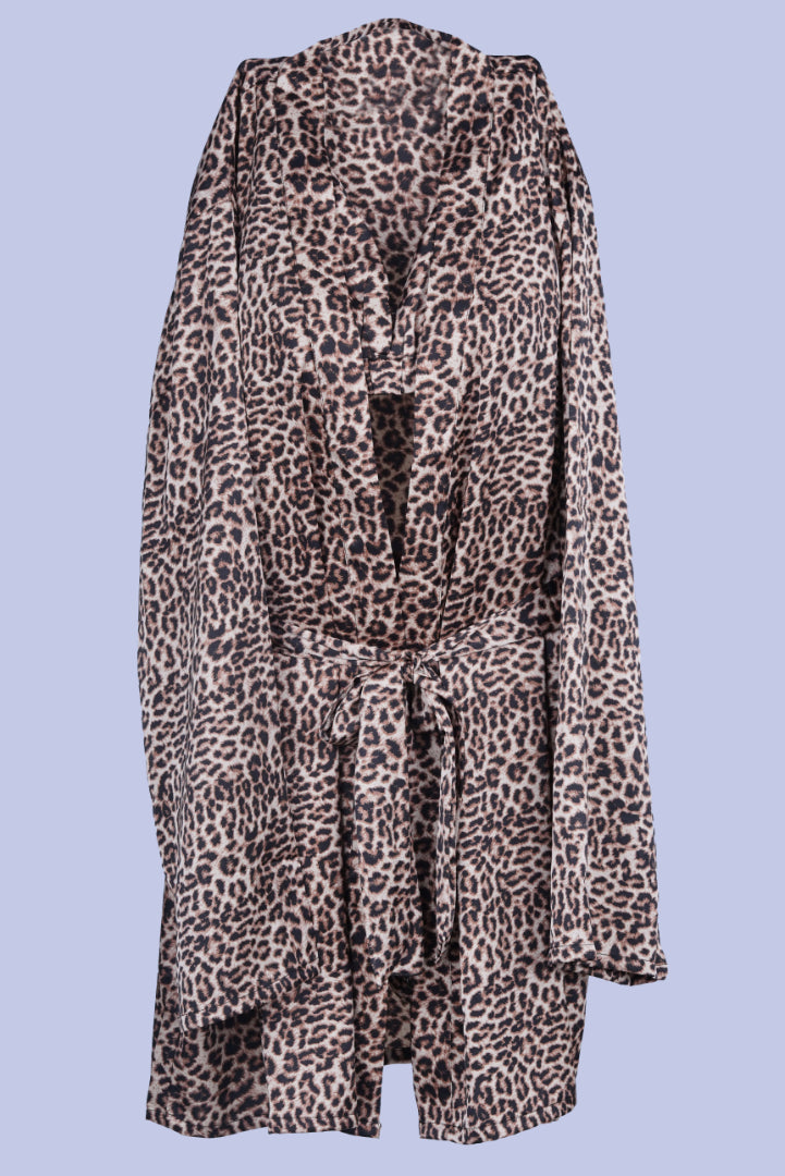 AXTZH Stylish 3-Piece Sexy Nightwear Set with Top, Matching Bottoms, and Sheer Cover-Up for Women X2596-LEOPR-NSS3PS