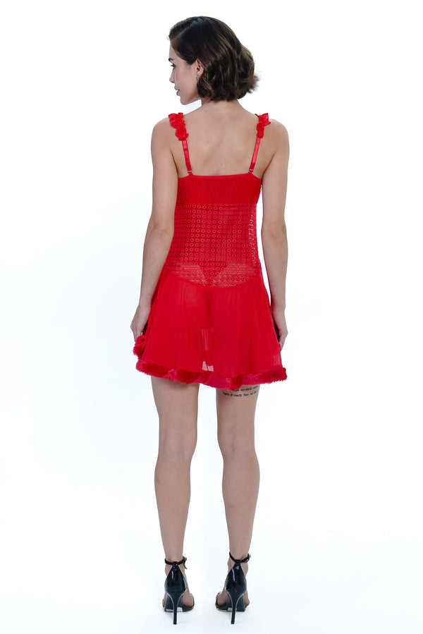 AXTZH Sheer Lace bridal Nightwear with Thong X0997-RED-F1N